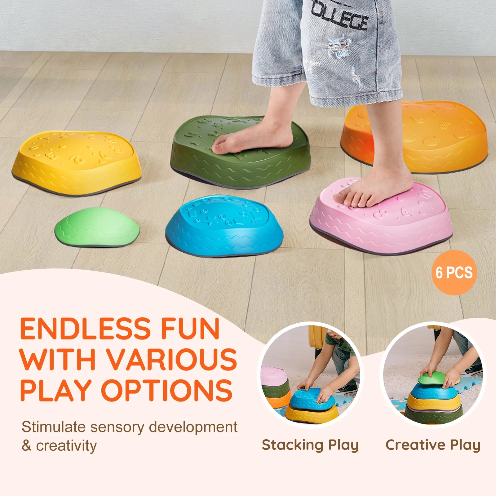 Succebuy 5–6 Pcs Balance Stepping Stones – Kids Training & Sensory Play Toys for Indoor/Outdoor Games 🪨👧👦