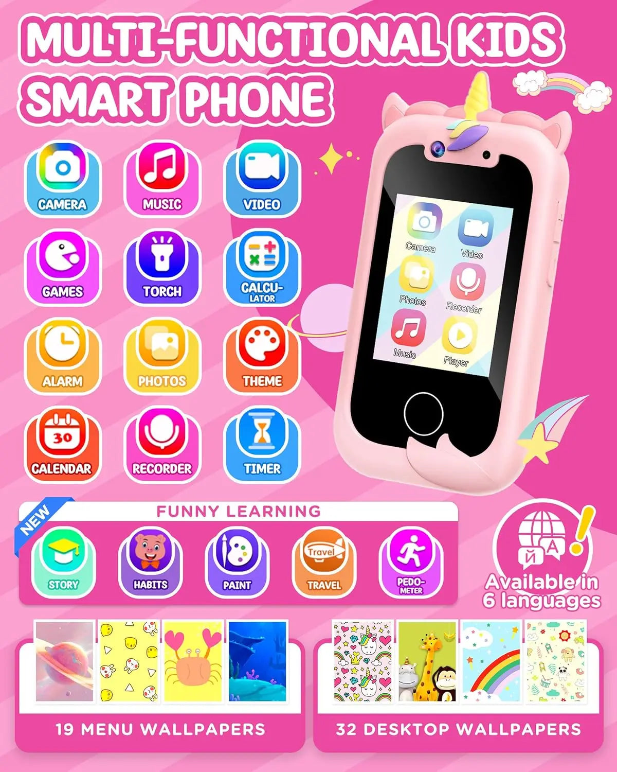 Kids Smart Phone Toy for Girls – Educational Learning Play Cell Phone with Music, Games & Lights, Perfect Birthday or Christmas Gift (Ages 3–10)