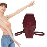 Women’s Coffin Satchel Cartoon Gothic Crossbody Bag – Rose Print Y2K Cellphone Pouch