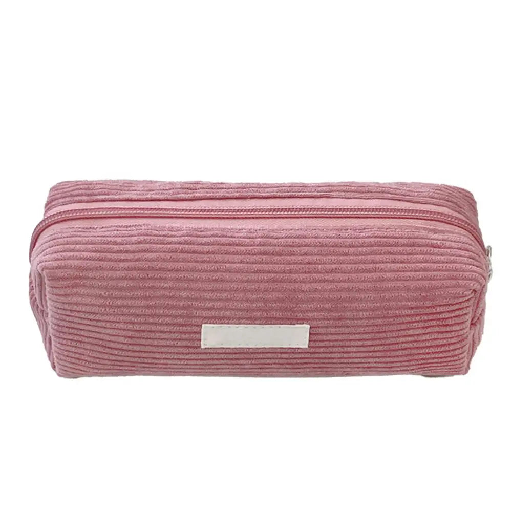Corduroy Pencil Case – Large Capacity Zipper Pouch, Solid Color Kawaii Stationery Organizer for School & Office Supplies