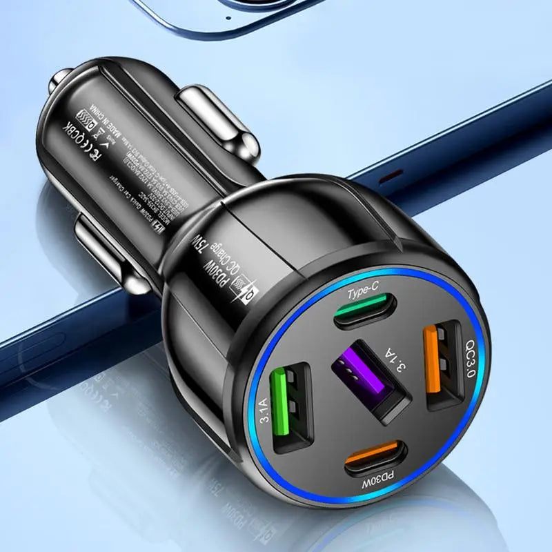75W multi-port car charger – fast USB car adapter with multiple charging ports, phone & device charger for cars and travel