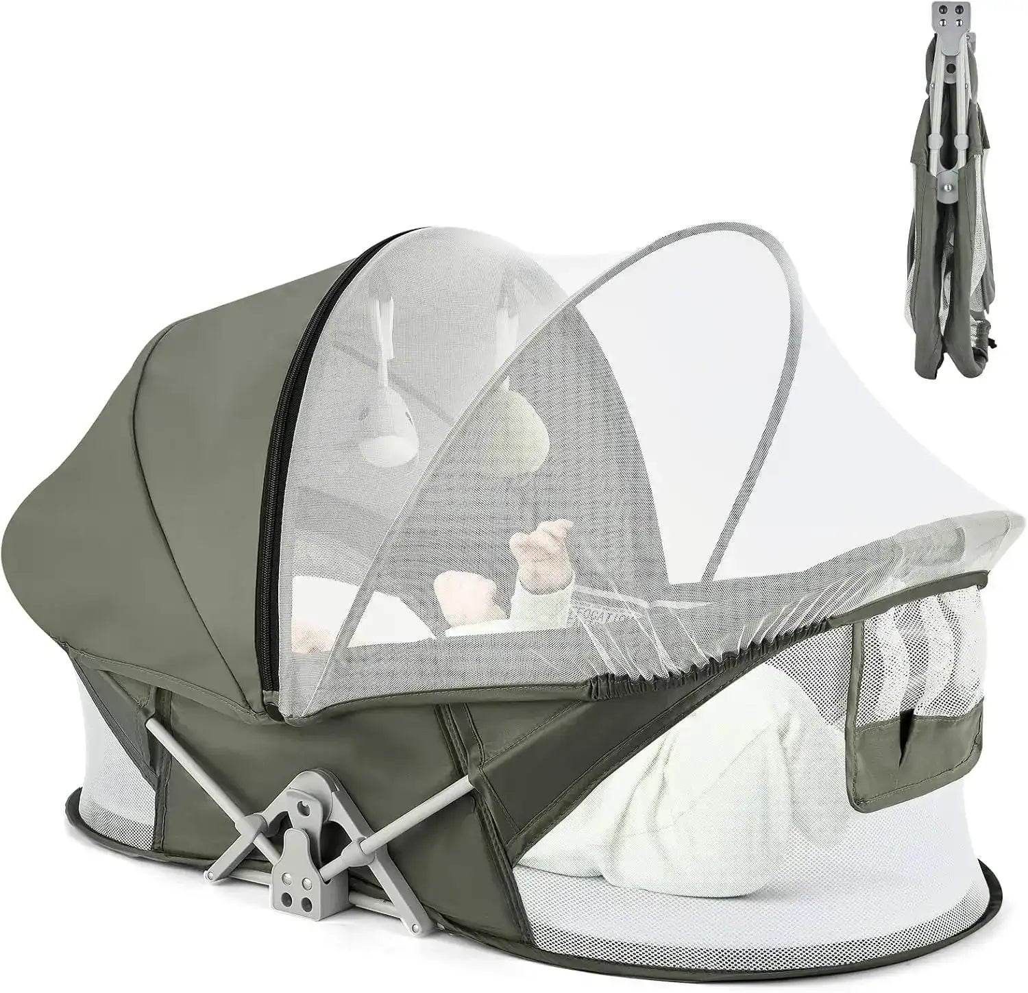 “Portable Baby Bassinet Travel Pod – Infant Lounger with Mosquito Net”
