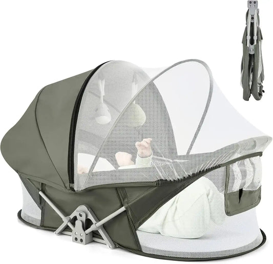 “Portable Baby Bassinet Travel Pod – Infant Lounger with Mosquito Net”