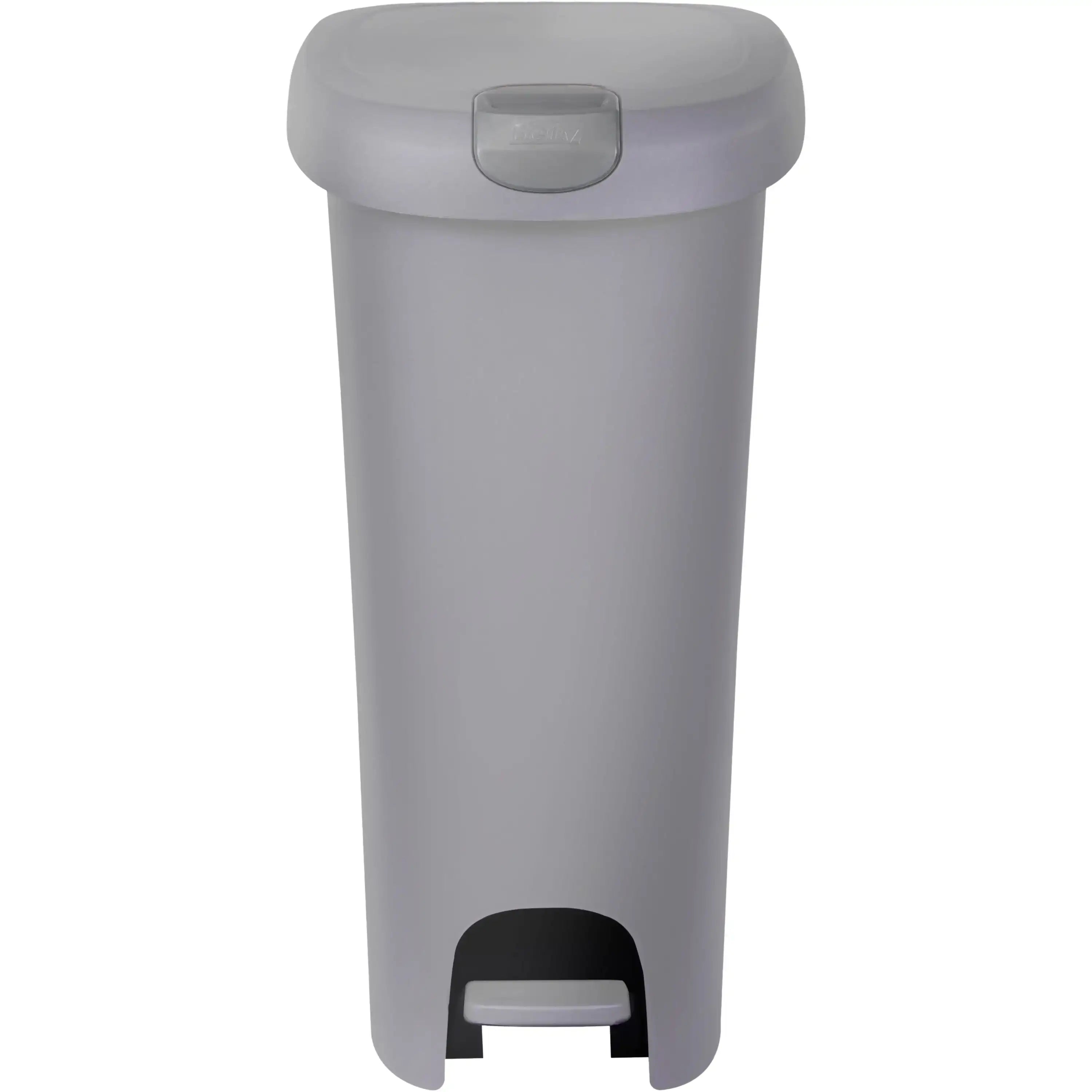 12-Gallon Slim Plastic Step-On Trash Can with Lock Lid – Gray Kitchen Bin