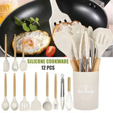 12-Pc Silicone Kitchenware Cooking Utensils Set – Non-Stick Spatulas, Egg Beaters & Storage Bucket