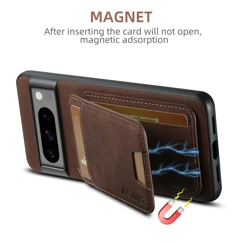 Luxury Leather Wallet Phone Case – Magnetic Pocket Cover with Card Holder for Google Pixel 6/7/8/9 Pro & A Series