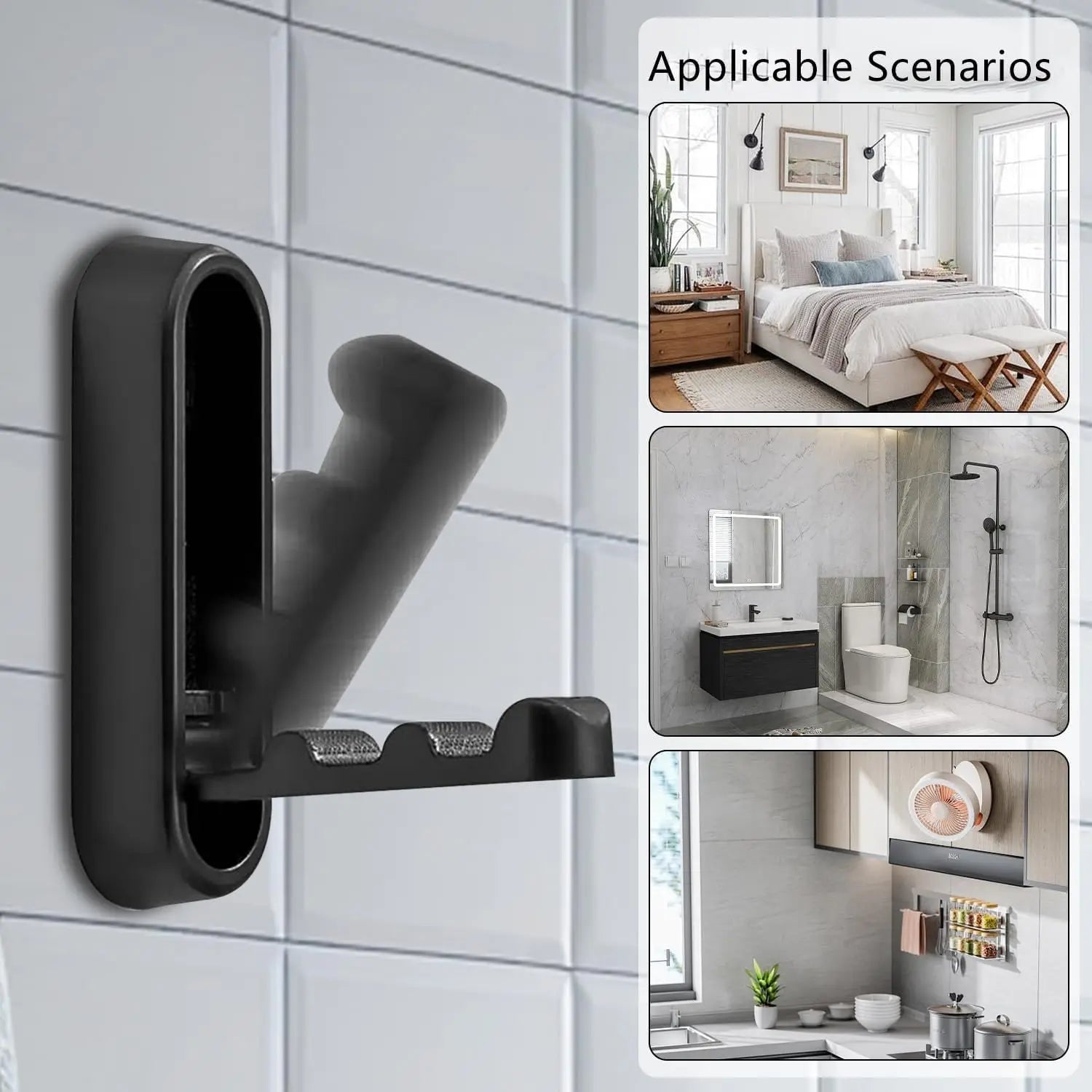 Heavy‑Duty Self‑Adhesive Wall Hooks (2‑Pack) – Matte Black Metal No-Drill Towel & Coat Holders