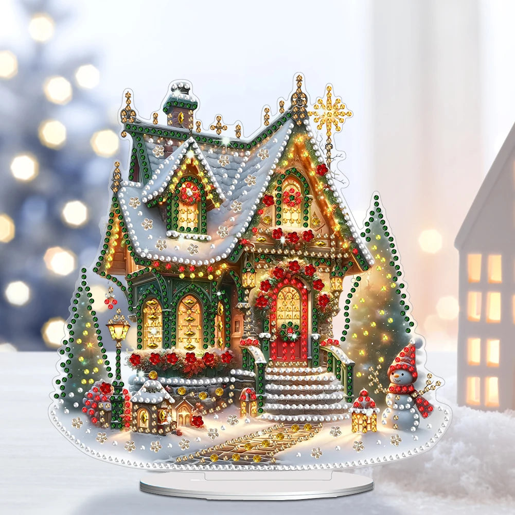 Acrylic Christmas House Diamond Painting Kit – 5D DIY Holiday Tabletop Ornament for Festive Home & Bedroom Décor