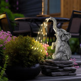 Solar Elephant Garden Ornament with LED String Lights – Outdoor Resin Elephant Sculpture for Yard, Patio & Pathway Décor