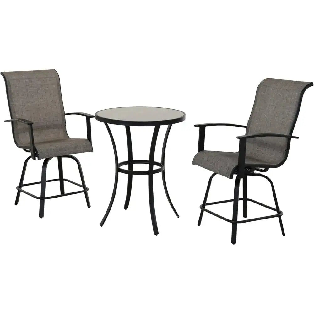 “3-Piece Counter Height Patio Bar Set with Modern Round Table & Swivel Bar Stools – Outdoor Pool, Garden & Backyard Deck Furniture”