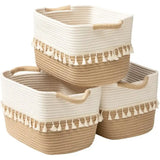 Cotton Rope Storage Bins – Set of 3 Stylish Woven Baskets for Home Organization, Toys, Blankets & Everyday Essentials
