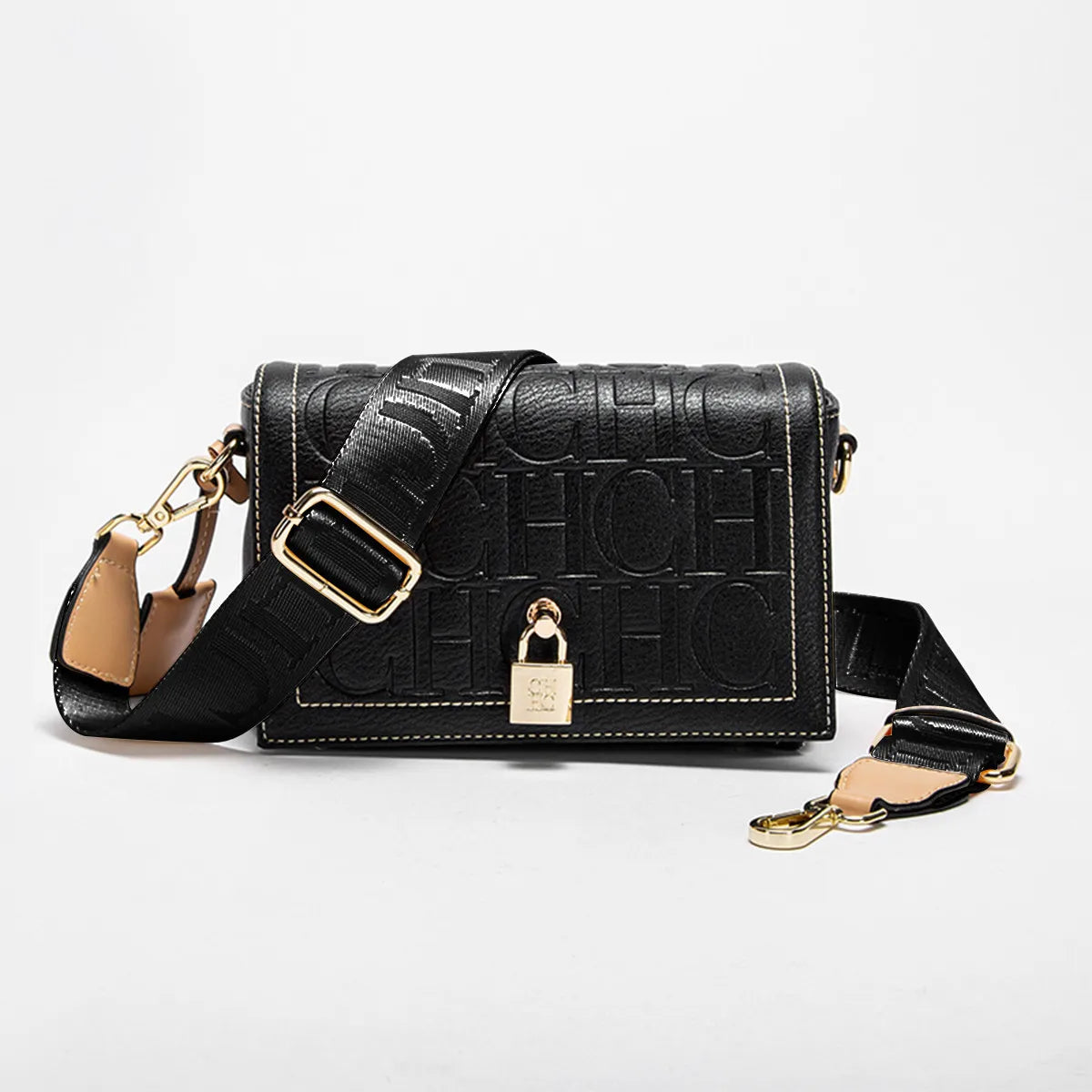 Metal-Buckle Solid Colour Shoulder Bag – Printed Head-Bag Design for Women