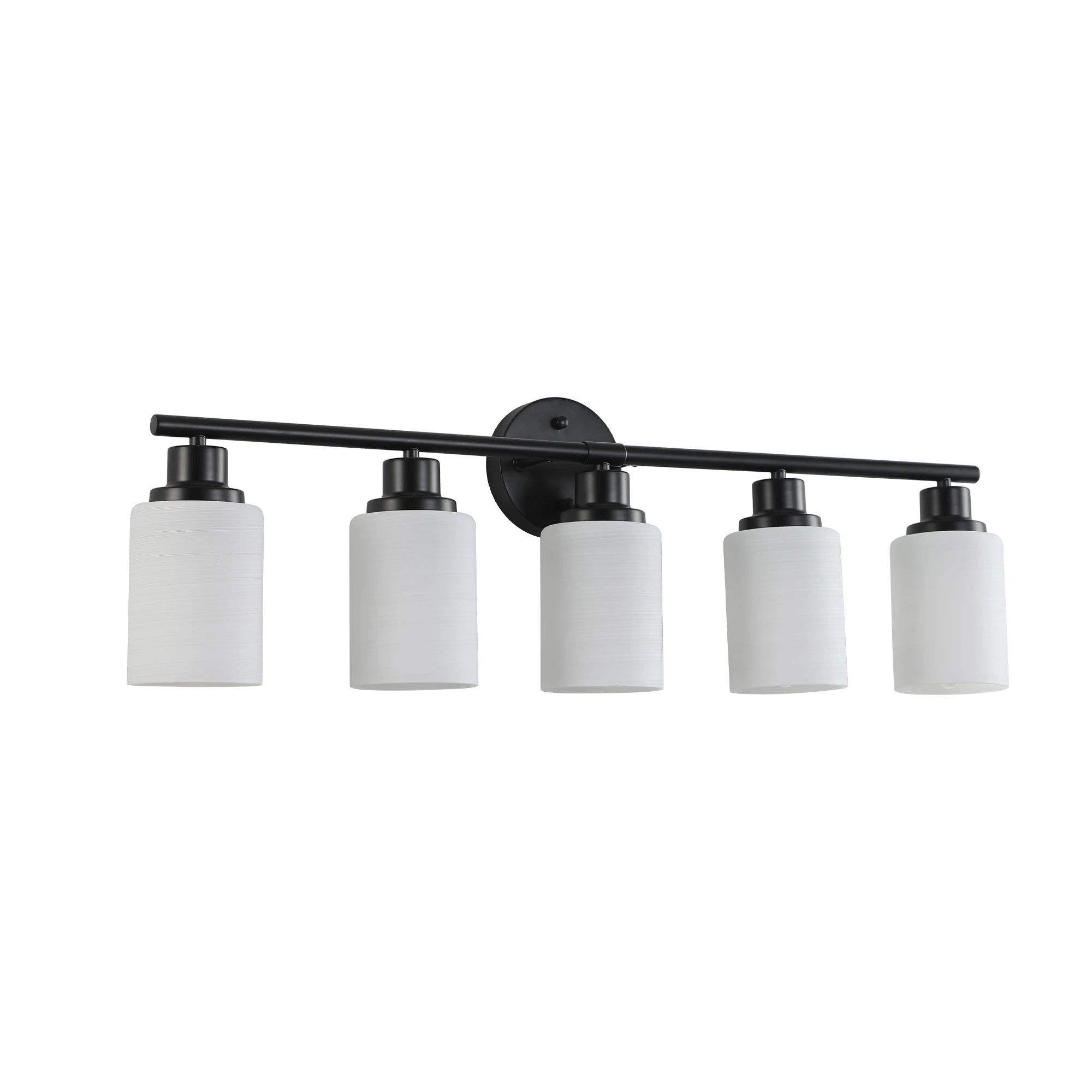 Modern Vanity Bathroom Mirror Light – 4/5/6 Lights, Frosted White Glass Lampshades with Black Iron Frame Contemporary Wall Sconce