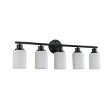 Modern Vanity Bathroom Mirror Light – 4/5/6 Lights, Frosted White Glass Lampshades with Black Iron Frame Contemporary Wall Sconce
