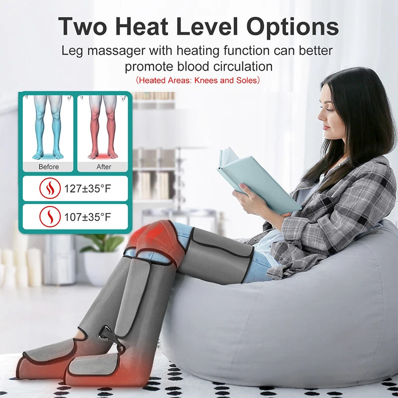 Nekteck Air-Compression Leg & Foot Massager – Circulation Booster with Heat & Calf/Thigh Wraps
