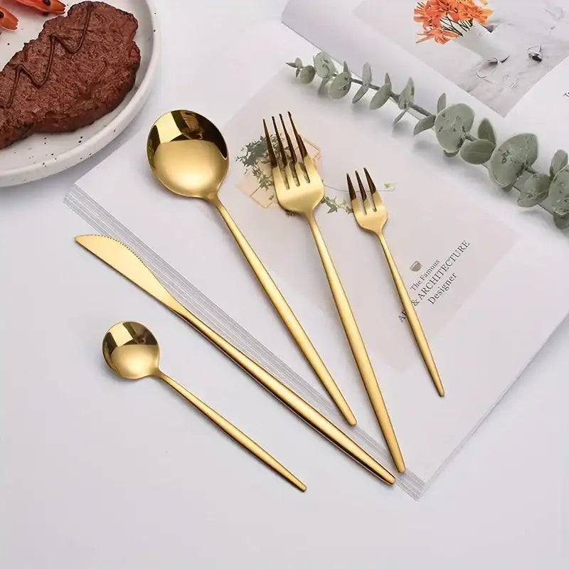 Luxe Golden 60-Piece Stainless Steel Cutlery Set – Mirror Polished Flatware in Gift Box