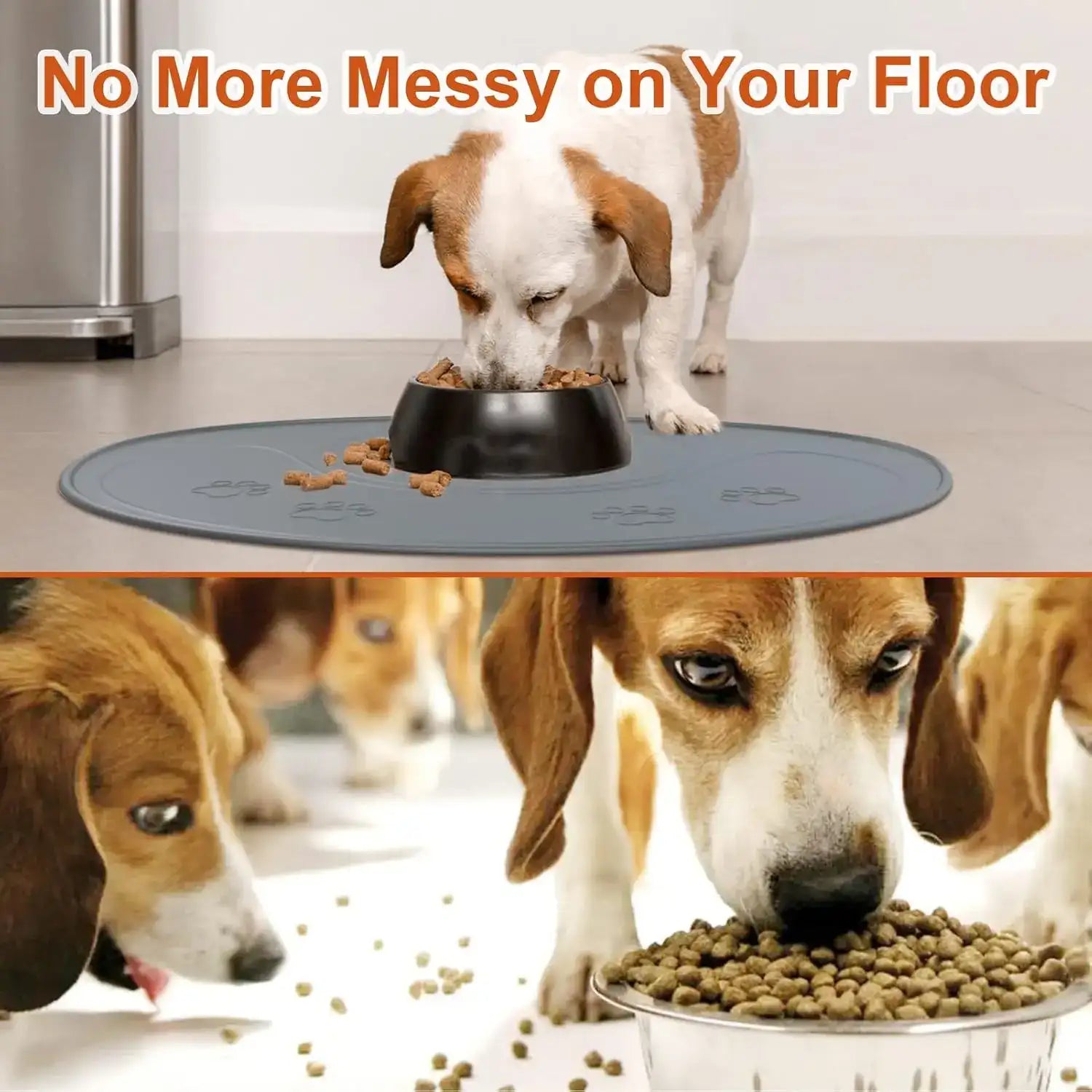 Waterproof Silicone Dog Feeding Mat – NPET Slip-Resistant, Dishwasher Safe Pet Food Mat (28 × 21 in / 26 in)