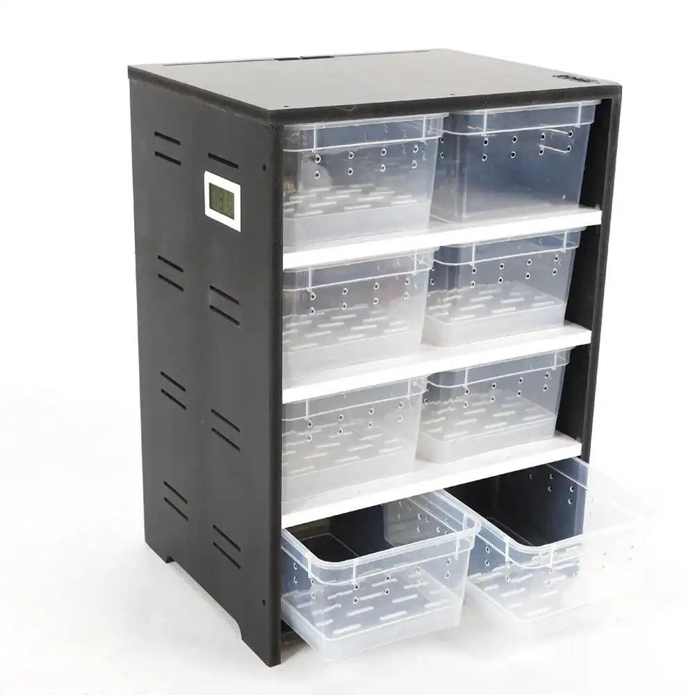 Multi-Layer Acrylic Reptile Breeding Cabinet – 8 Box Transparent Enclosure with Heating Pad & Hygrometer