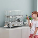 2-Tier Hamster Cage – Spacious Hamster Habitat with Accessories, Durable Gray Design for Small Pets