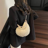 Women’s Handwoven Seashell Beach Bag – Boho Summer Shoulder & Crossbody Clutch with Pearl Chain for Travel & Vacation