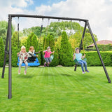 600 lbs Heavy-Duty Swing Set – Metal A-Frame Outdoor Swing with 1 Platform Swing & 2 Belt Swings | Backyard Playground for Kids & Adults