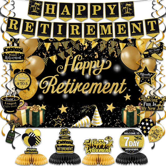 Elegant “Happy Retirement” Hanging Swirls & Banner Kit – Celebration Decorations Set for Men & Women