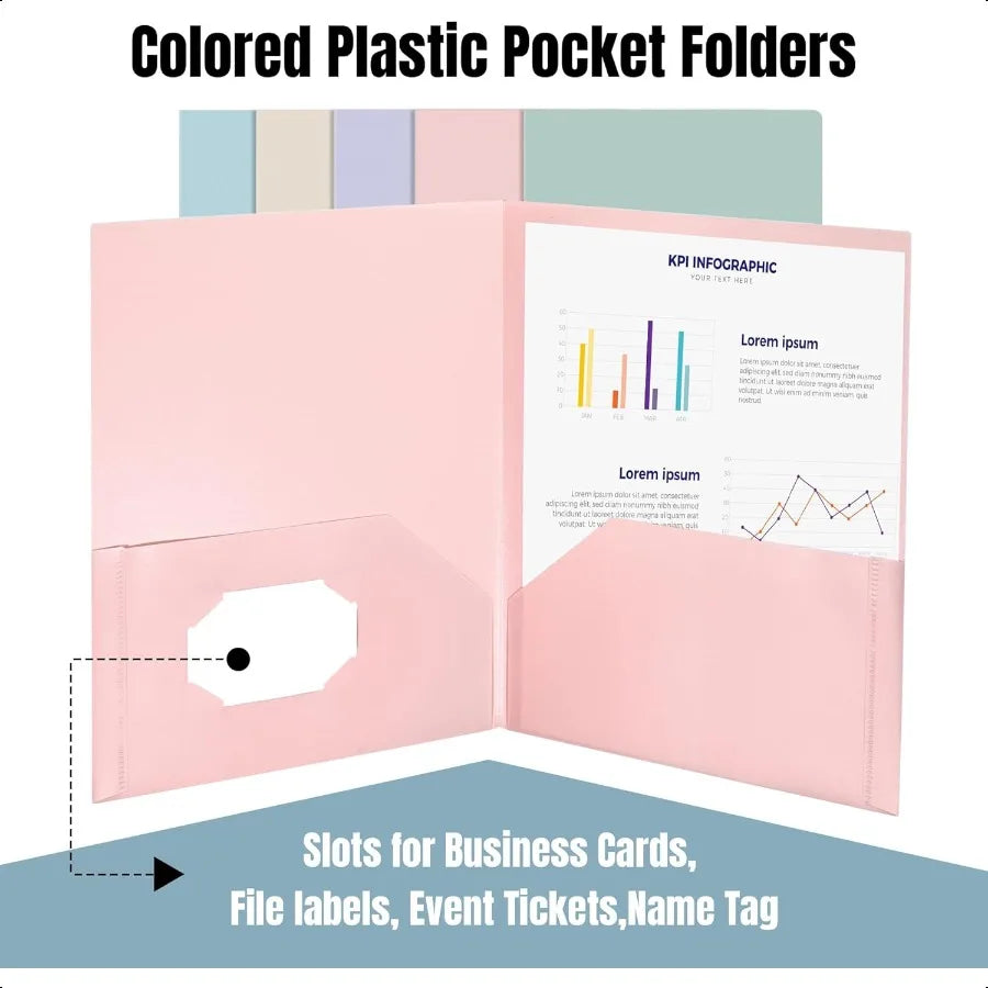 Heavy-Duty Plastic Folders – 5-Pack Muted Pastel 2-Pocket File Folders, Letter Size (8.5" x 11") 🌸