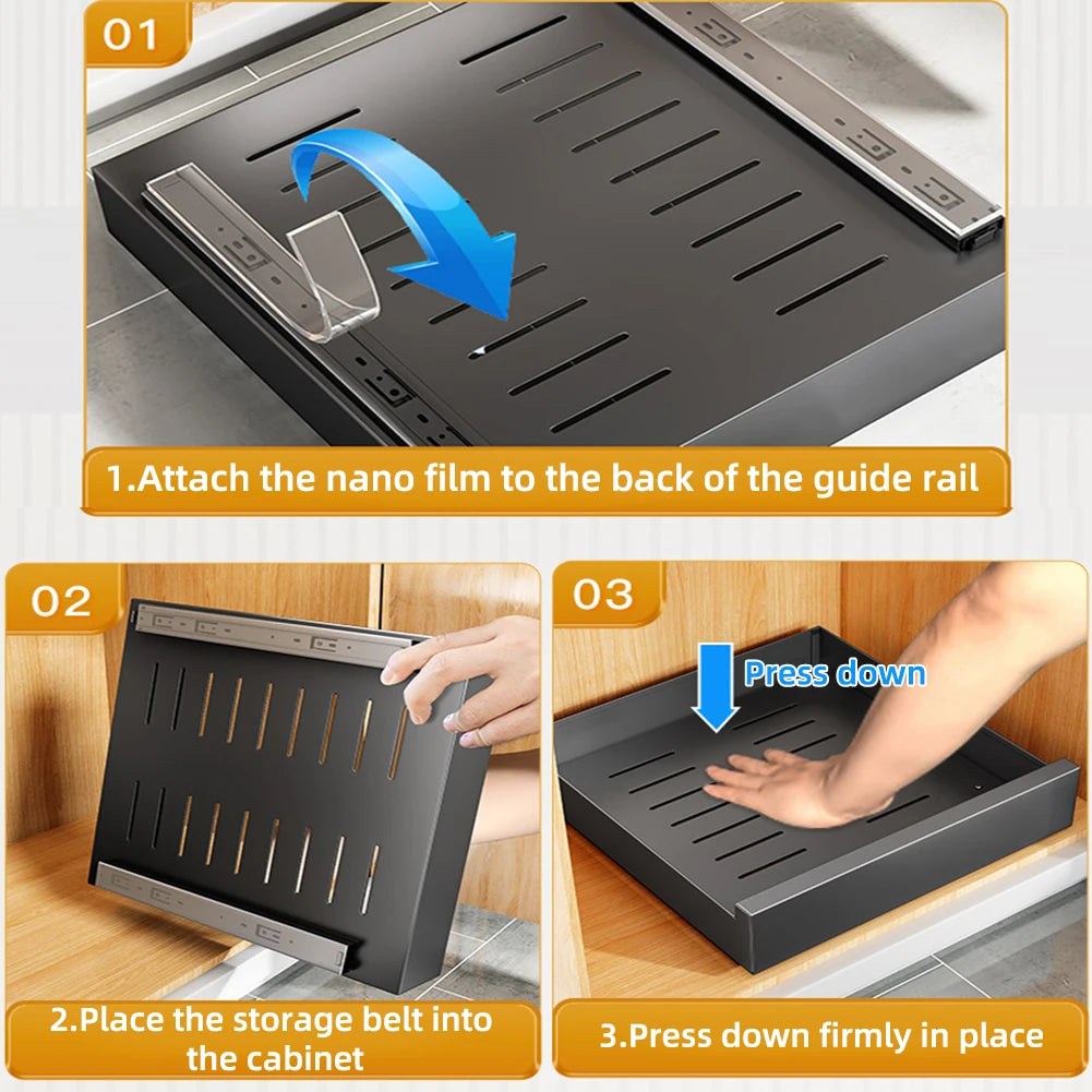 Carbon-Steel Pull-Out Cabinet Organizer – Slide-Out Drawers for Kitchen, Bathroom & Pantry