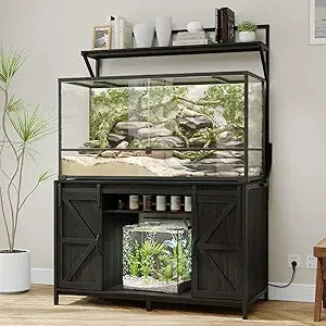 Farmhouse Reptile Tank Stand – Heavy Duty 48"×24" Tabletop with Power Outlet, Fits up to 120 Gallon Bearded Dragon & Aquariums