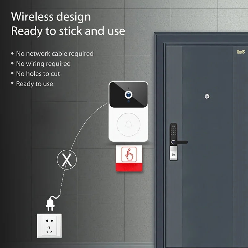 Smart Wireless Doorbell – Rechargeable Battery Video Doorbell with HD Camera, Two-Way Audio & Outdoor Visual Phone Monitoring