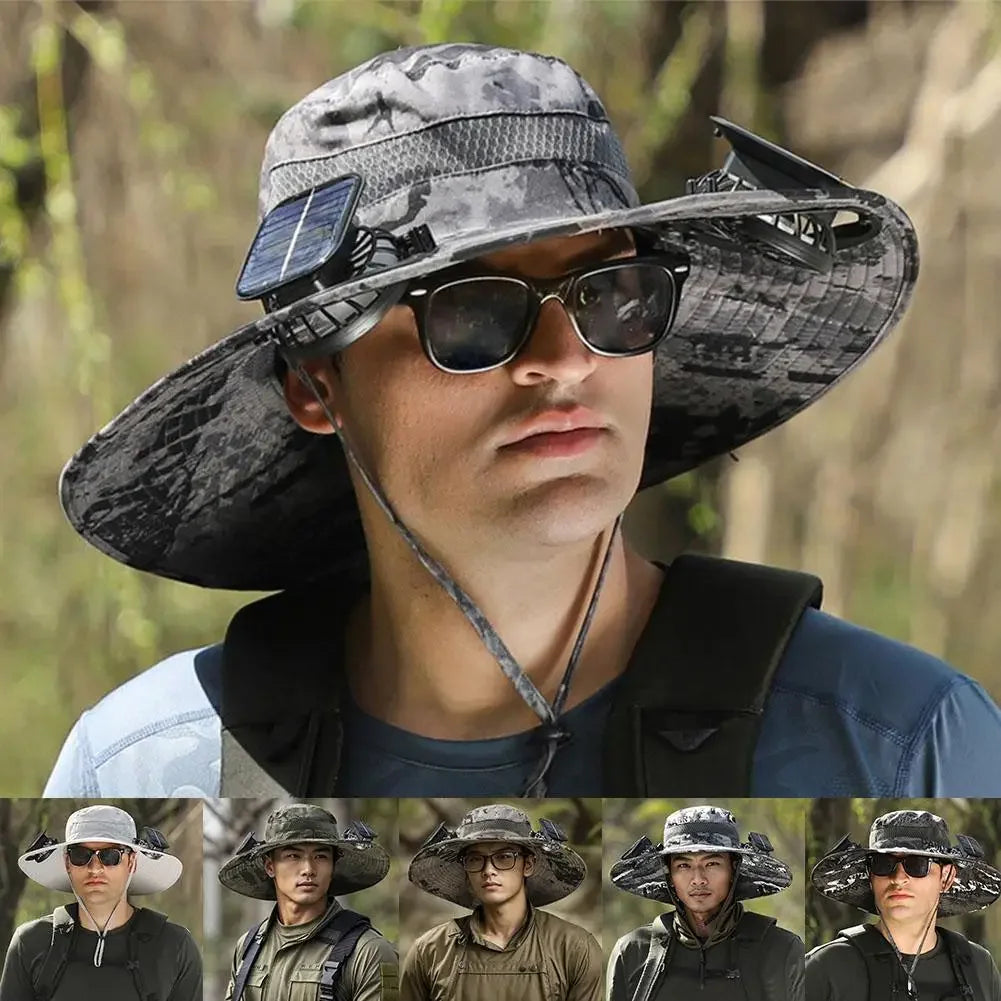 Solar-Powered Fisherman Hat – Outdoor Camping, Fishing & Hiking Sun Cap with Built-In Cooling Fan (Unisex)