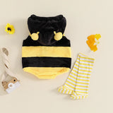 Lioraitiin Baby Bee Costume – Infant Sleeveless Hooded Romper with Long Socks Set, Newborn Halloween Outfit 0–24M