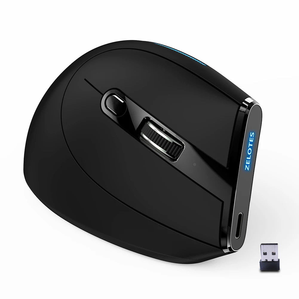 Zelotes F‑36A Ergonomic Vertical Mouse – Wireless Rechargeable with 2400 DPI Adjustable Precision
