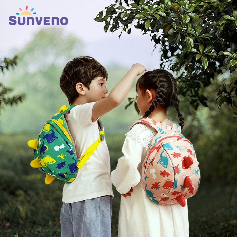 SUNVENO Children’s Dinosaur Backpack – Toddler Preschool Bag with Safety Harness & Leash | Lightweight Kids Lunch Bag for Boys & Girls