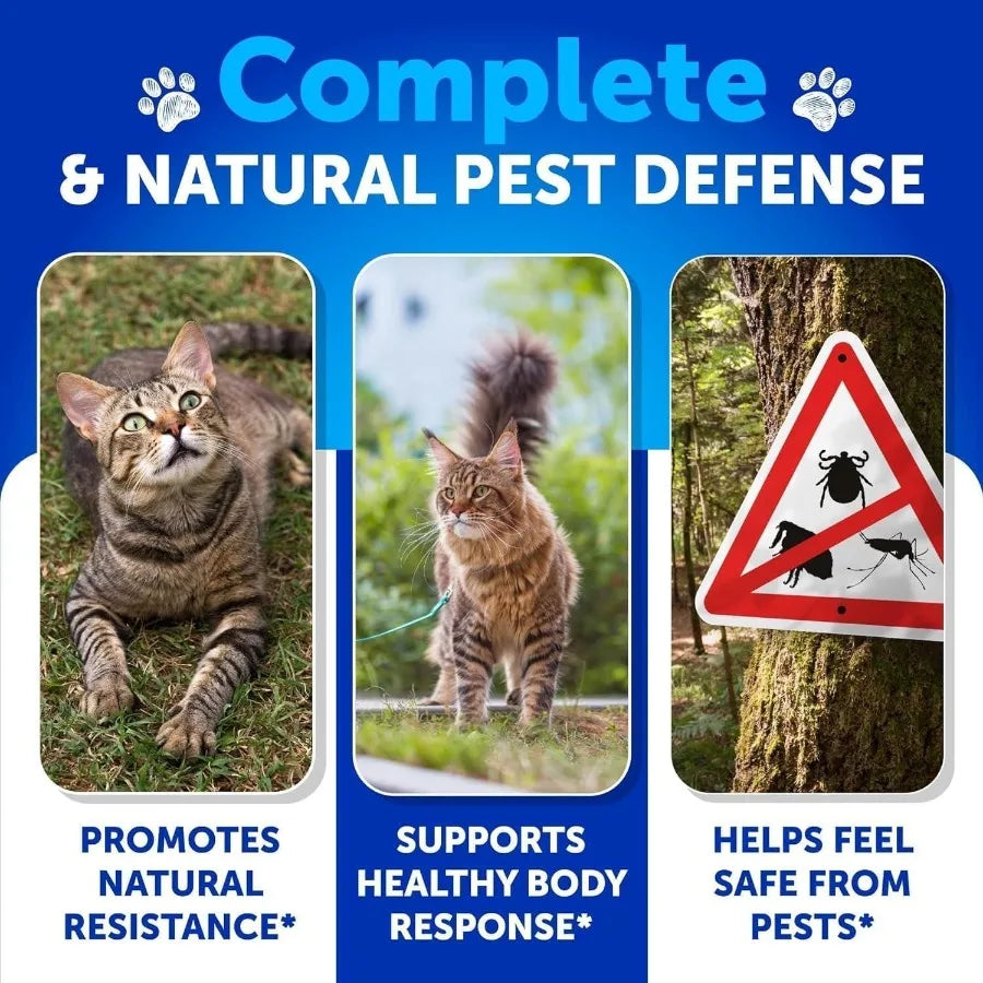 Natural Flea & Tick Prevention for Cats – Chewable Daily Supplement with Vitamins, Oral Pills for Cats & Kittens