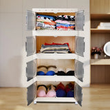 Cream-White Magnetic Door Plastic Storage Cabinet – Stackable Home Organizer Bin with Lids for Clothes, Toys & More