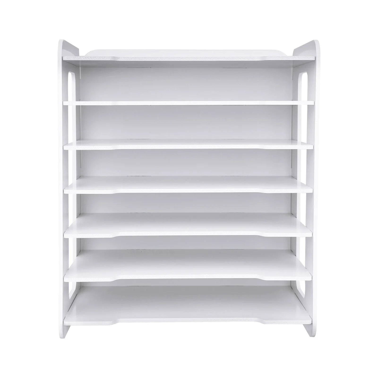 📂 7-Tier White Wooden Desktop Organizer – Office Document Rack & File Storage Shelf for Home, School & Classroom