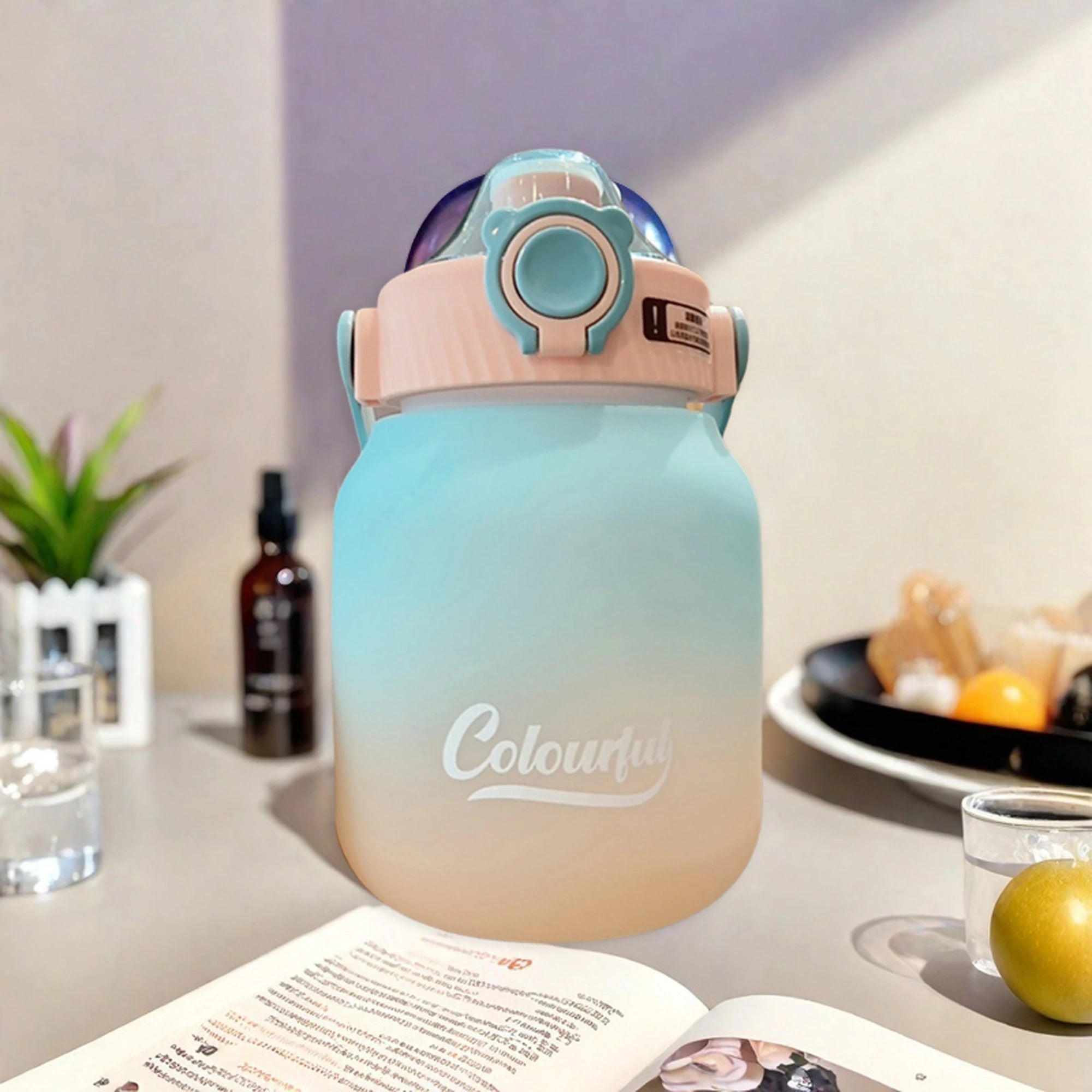 1000 ml Gradient Colour Reusable Water Bottle – Handle & Carry Strap, Leak-Proof Plastic Cup for Men & Women