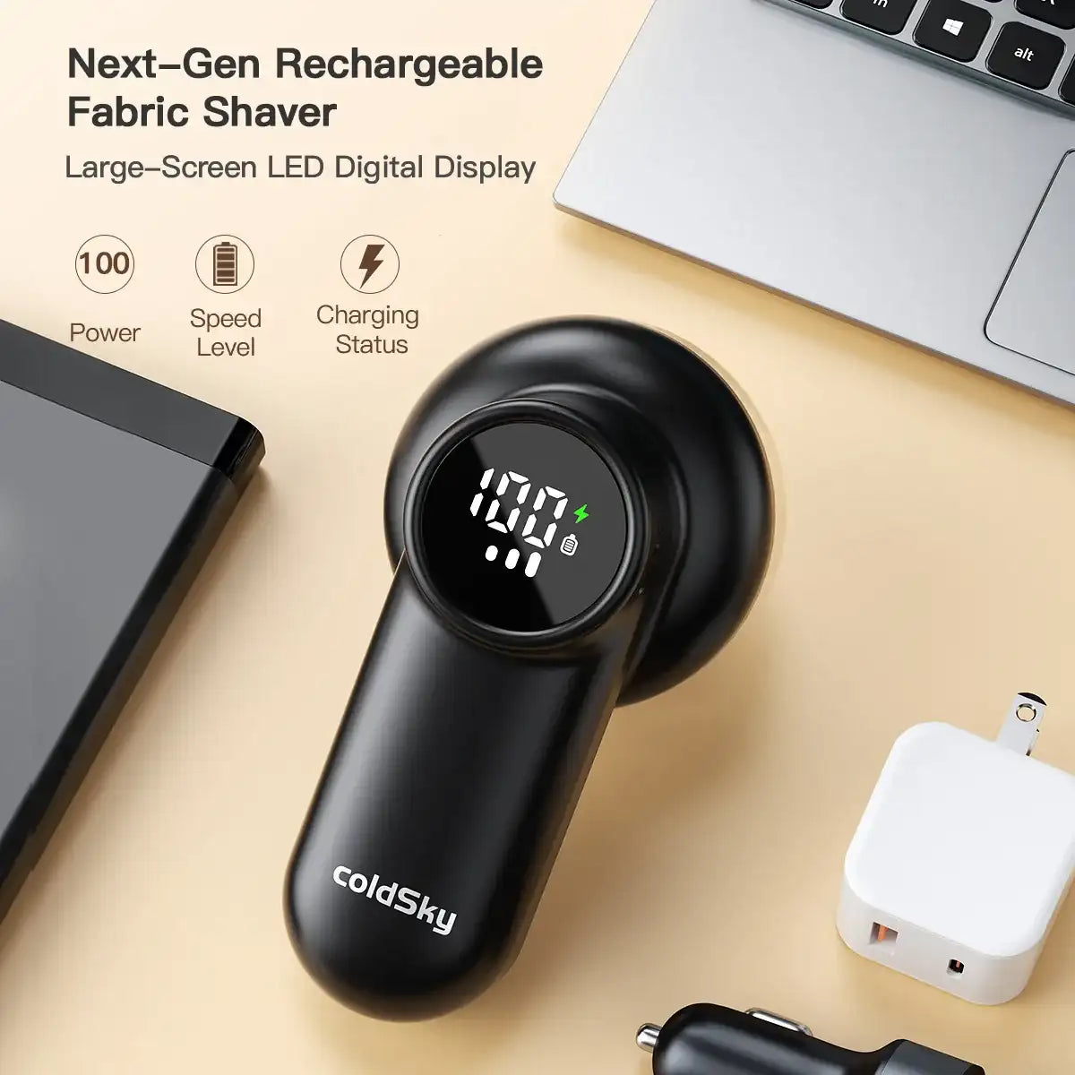 Electric Lint Remover – Rechargeable Fabric Shaver with LED Display & 3-Speed for Clothes & Upholstery