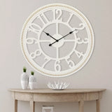 30-Inch Farmhouse Wall Clock – Large Wooden Silent Wall Clock with Boho Beads | Rustic Battery-Operated Easy-Read Design
