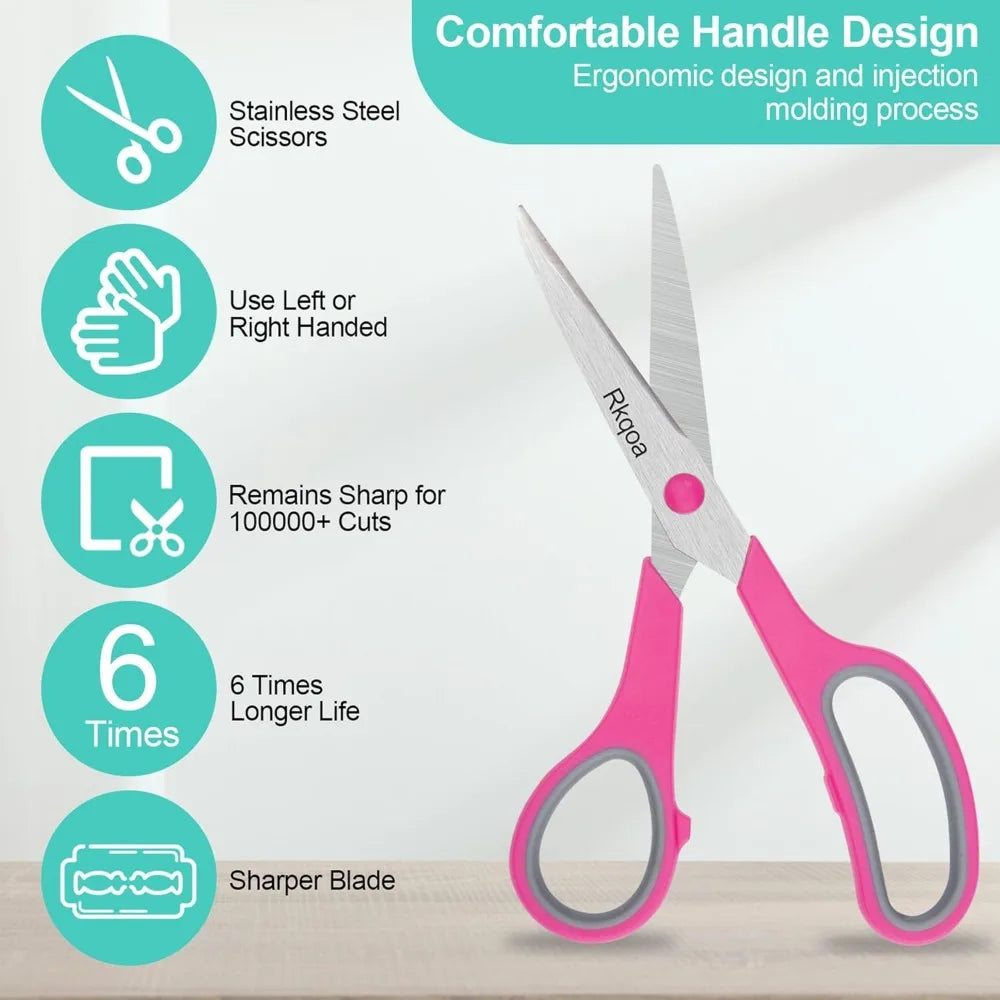8-Inch All-Purpose Scissors 6-Pack – Sharp Comfort-Grip Scissors for Office, School, Sewing, Fabric & Craft Projects