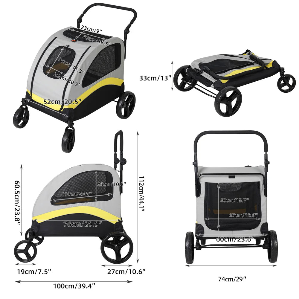 Premium Dog Stroller Pram – 4-Wheel Foldable Pet Jogger Wagon for Small, Medium & Large Dogs with Travel-Ready Design