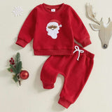 Santa Claus Embroidered Long-Sleeve Sweatshirt & Solid Pants Set for Toddler Boys & Girls