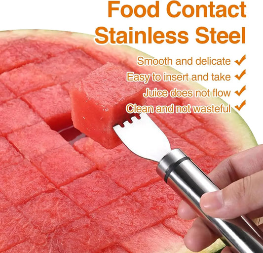 2PCS Stainless Steel Watermelon Slicer & Fruit Scoop – Dual-Head Cutter, Fork & Melon Baller 🍉✨