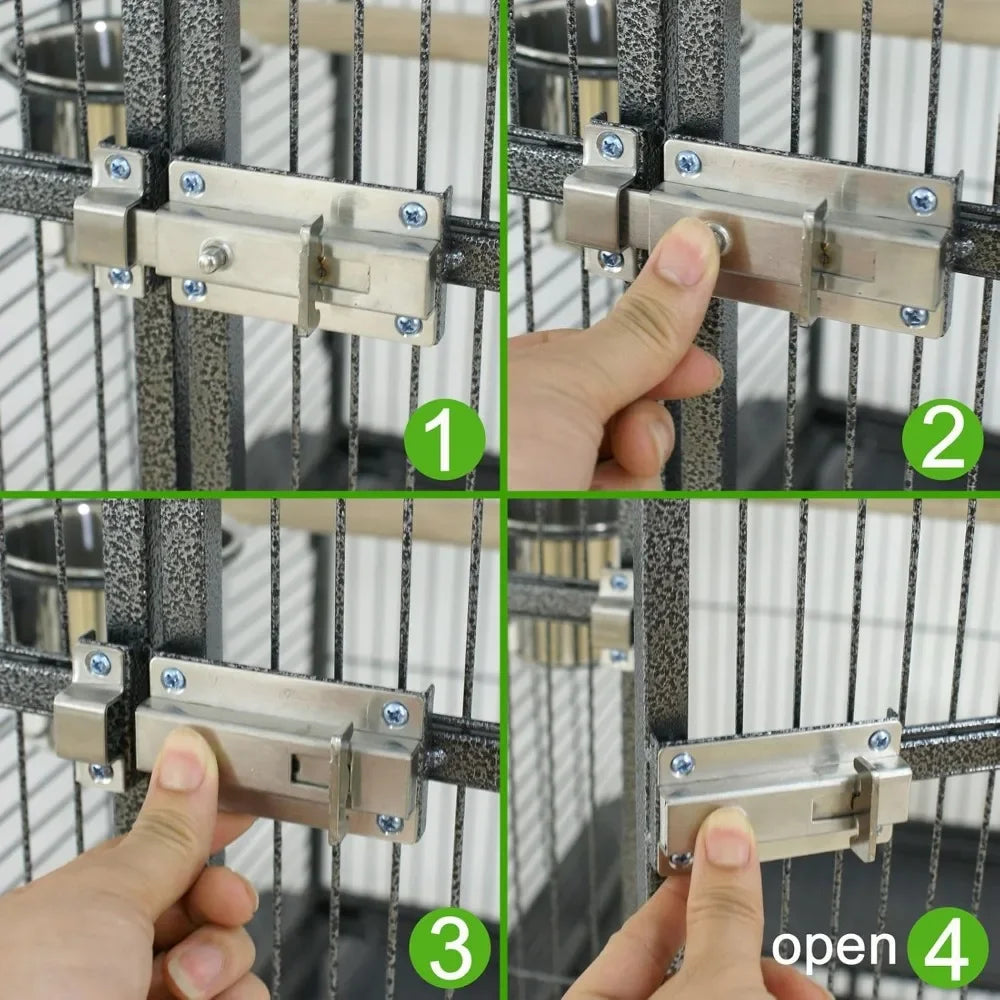 Playtop Parrot Cage – Heavy-Duty Wrought Iron Bird Cage with Rolling Stand, Large Pet Bird House for Parrots & Cockatiels