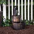 Rustic 2-Tier Barrel and Pump Water Fountain – Bronze Finish | 27”H Outdoor Garden & Patio Fountain with Relaxing Water Flow