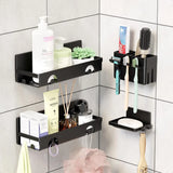 4-Pack No-Drill Plastic Corner Shower Caddy Set – Wall-Mount Organizer with Toothbrush Holder & Soap Dish, Black