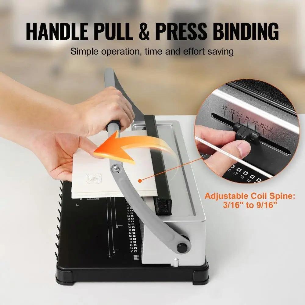 34-Hole Coil Spiral Binding Machine – Adjustable Letter/A4/A5 Punch & Bind System with 120-Sheet Capacity