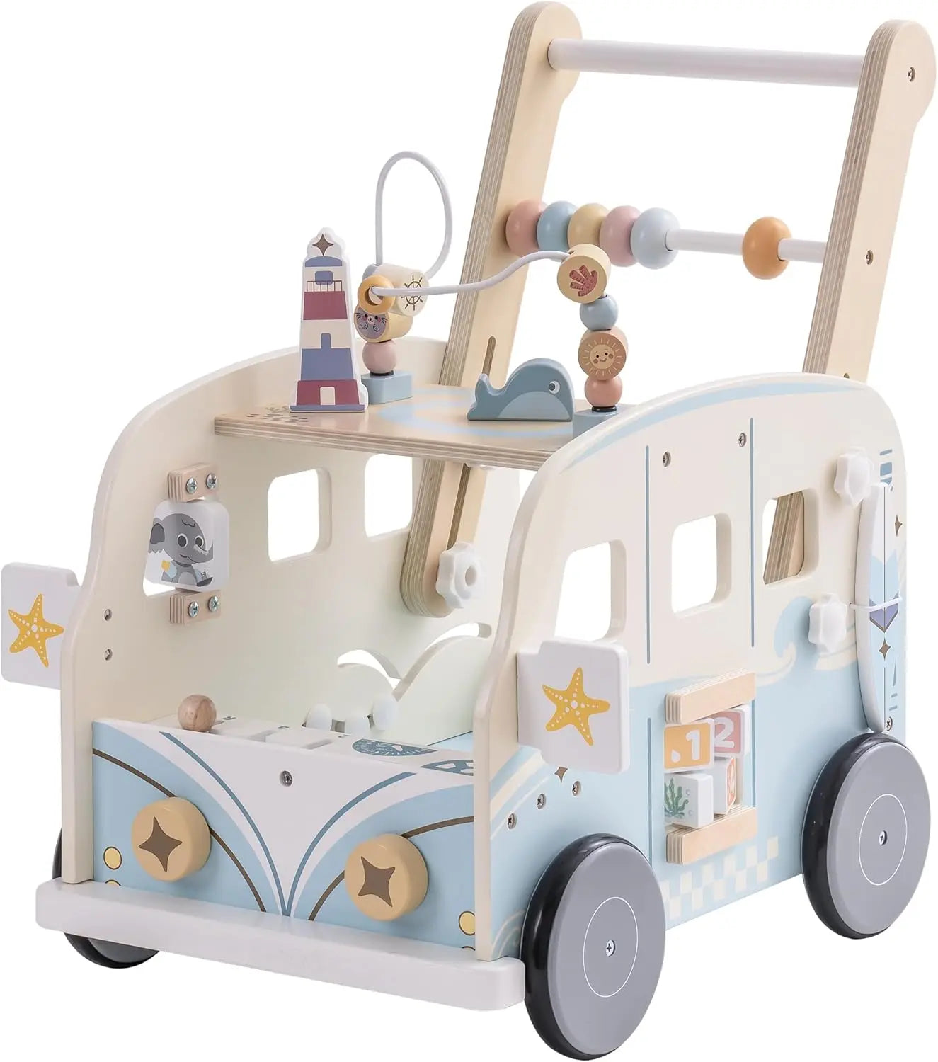 Robotime Robud Wooden Baby Walker – Multifunctional Push-Along Activity Toy with Wheels, Early Learning Gift for Boys & Girls