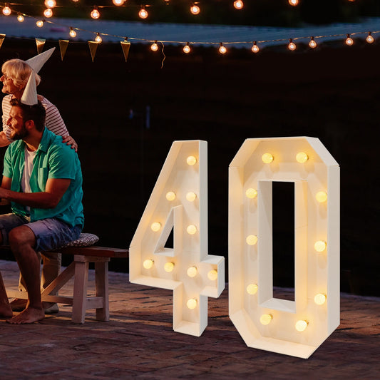 LED Number Lamp – 40th Birthday Illuminated Number Light with Warm White Marquee Bulbs for Party Décor